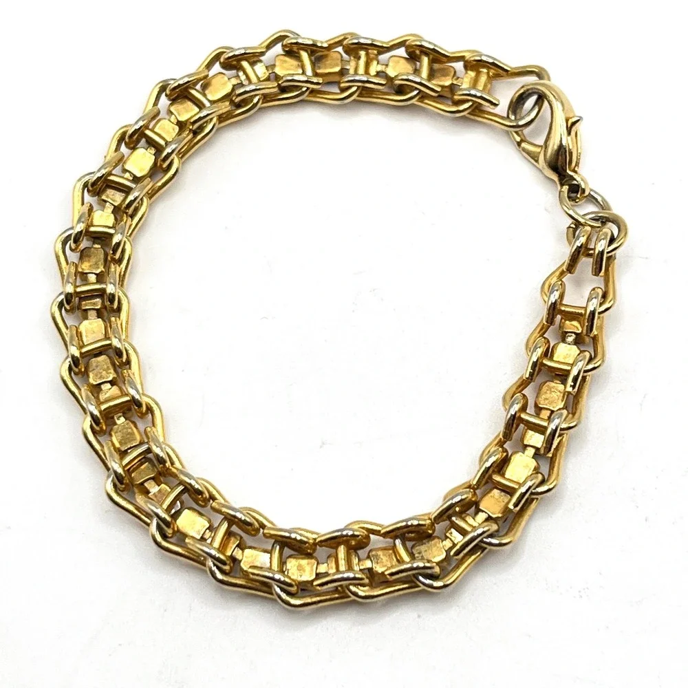 Vintage Rainbow Crystal Rhinestone Multicolor Gold Tone Chain Link Bracelet 6.5